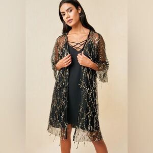 *HAYDEN LOS ANGELES* Black x Gold Sequin Mesh Sweater Cover-Up NWT Size Large